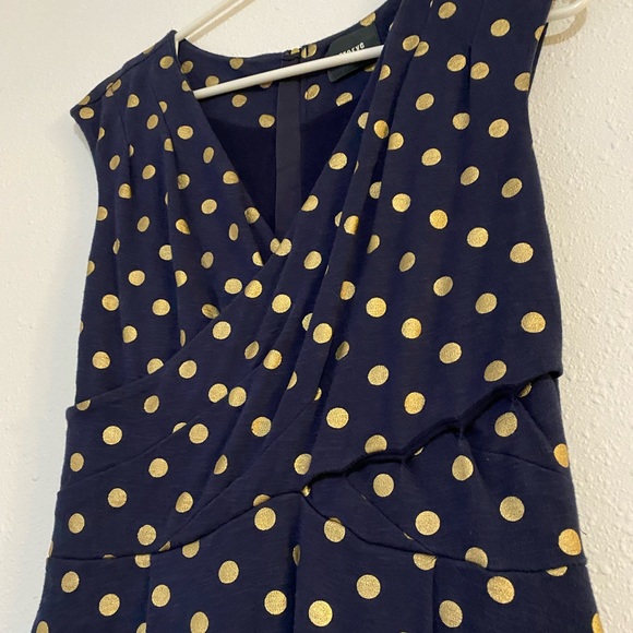 Anthropologie Maeve Ophira Polka Dot Dress S Navy Gold - Picture 4 of 11